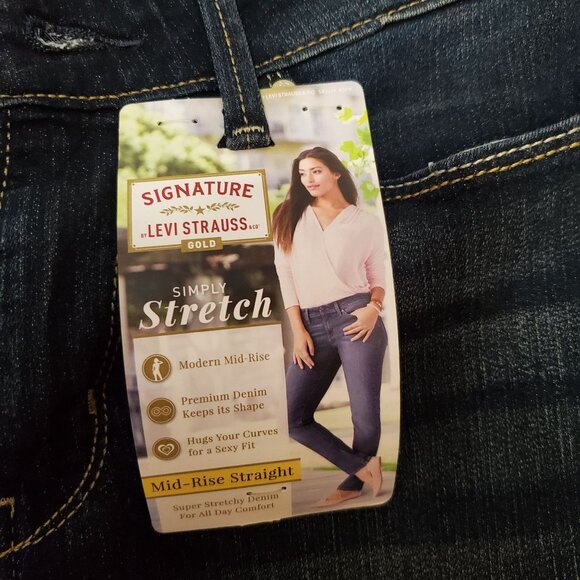 Signature By Levi Strauss Women's Mid-Rise Straight Jeans 6L Dark Wash Denim NWT - Picture 8 of 10